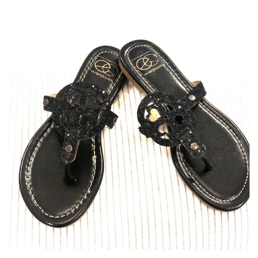 Size 6 women black glitter sandals